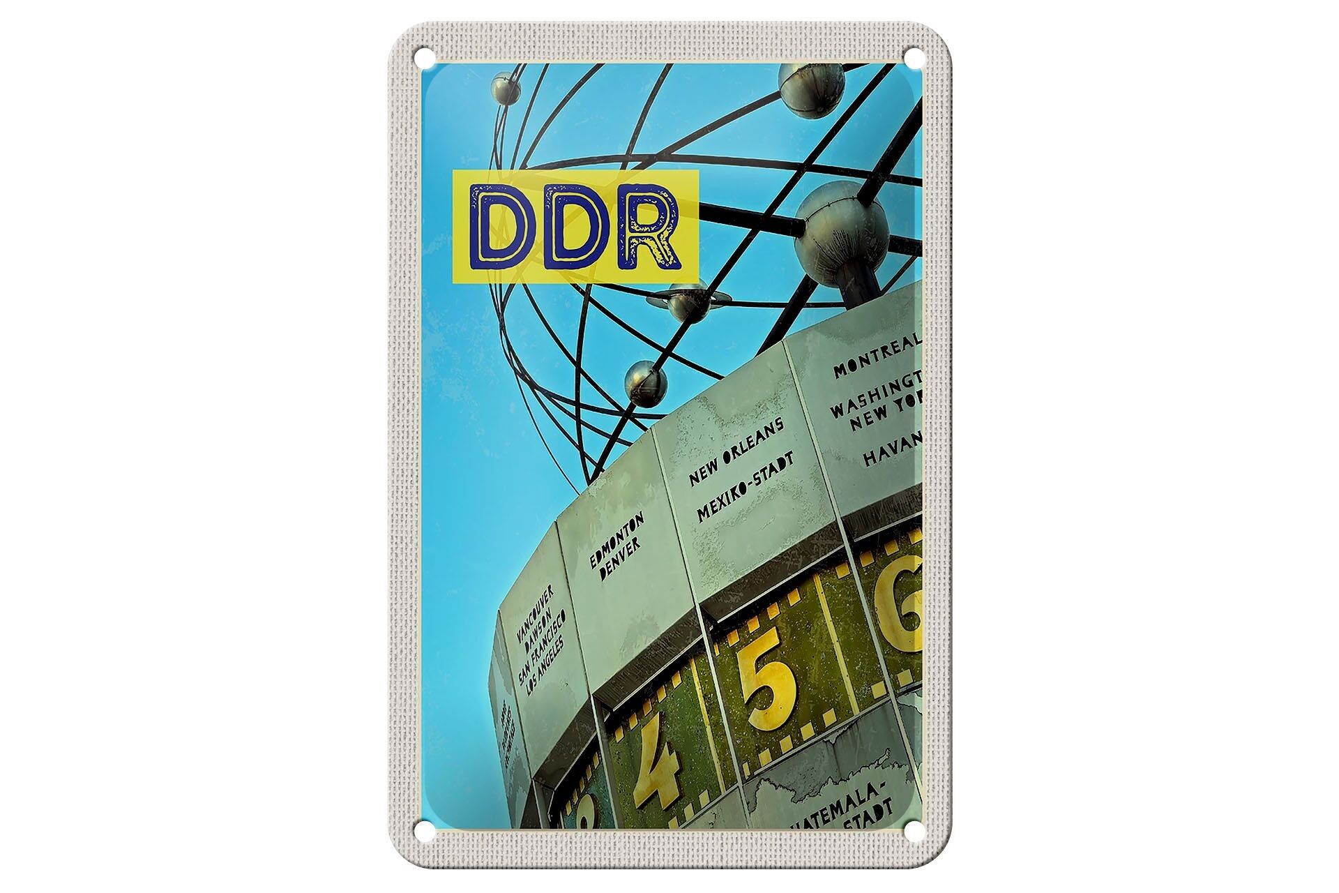 Blechschild Reise 12x18cm Berlin Deutschland Weltzeituhr DDR Schild