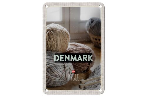 Blechschild Reise 12x18cm Dänemark Wolle weiß grau häkeln weich Schild