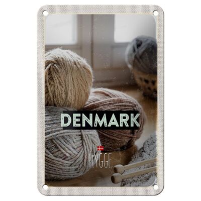 Blechschild Reise 12x18cm Dänemark Wolle weiß grau häkeln weich Schild