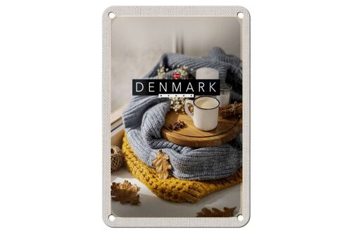 Blechschild Reise 12x18cm Dänemark Wollpullover Tasse Zimtstange Schild