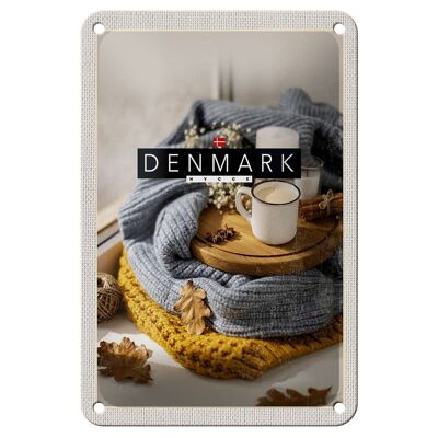 Blechschild Reise 12x18cm Dänemark Wollpullover Tasse Zimtstange Schild