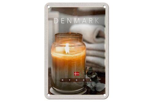 Blechschild Reise 12x18cm Dänemark Kerze im Glas Blume Handtuch Schild