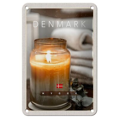 Blechschild Reise 12x18cm Dänemark Kerze im Glas Blume Handtuch Schild