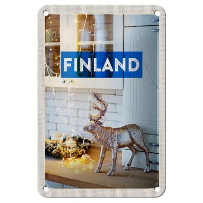 Targa in metallo da viaggio 12x18 cm Finlandia, cervo, lucine, insegna per armadio