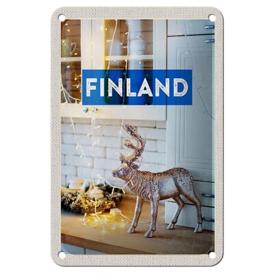 Blechschild Reise 12x18cm Finnland Hirsch Lichterkette Schrank Schild