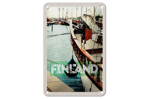 Blechschild Reise 12x18cm Finnland Wasser Meer Schiff Urlaub Schild