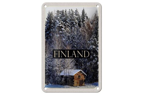 Blechschild Reise 12x18cm Finnland Haus Schnee Wald Winterzeit Schild
