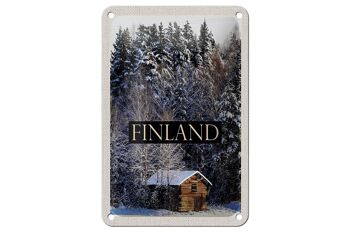 Panneau de voyage en étain 12x18cm, maison finlandaise, forêt de neige, signe de l'heure d'hiver 1
