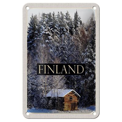 Targa in metallo da viaggio 12x18 cm Finlandia casa neve foresta inverno segno