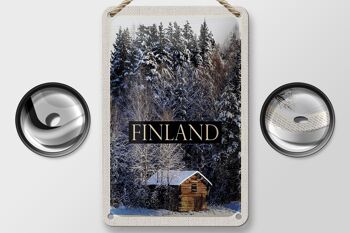 Panneau de voyage en étain 12x18cm, maison finlandaise, forêt de neige, signe de l'heure d'hiver 2