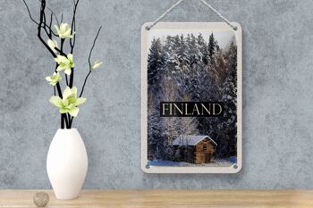 Panneau de voyage en étain 12x18cm, maison finlandaise, forêt de neige, signe de l'heure d'hiver 4