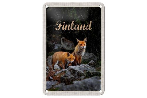 Blechschild Reise 12x18cm Finnland Füchse Wald Tiere Natur Schild