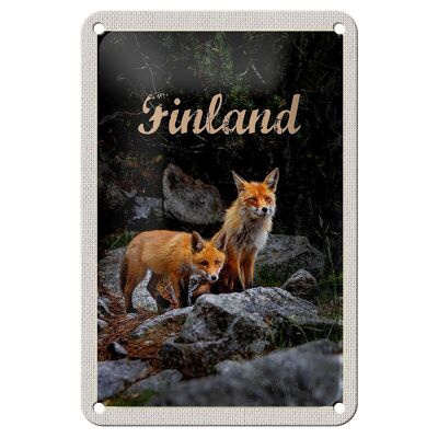 Blechschild Reise 12x18cm Finnland Füchse Wald Tiere Natur Schild