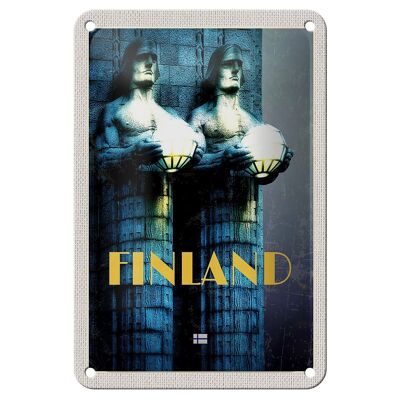 Tin sign travel 12x18cm Finland sculpture men medieval sign