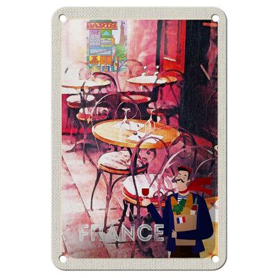 Cartel de chapa de viaje, 12x18cm, Francia, restaurante, pintura, sillas, cartel