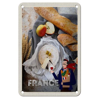 Letrero de chapa de viaje, 12x18cm, Francia, Baguette, queso, pera, olivo