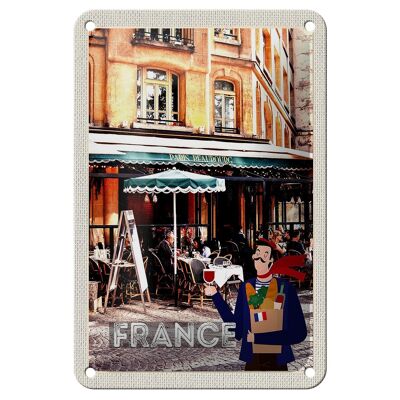 Targa in metallo da viaggio 12x18 cm Francia Downtown Restaurant Wine Sign