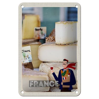 Plaque en tôle voyage 12x18cm France différents types de fromages