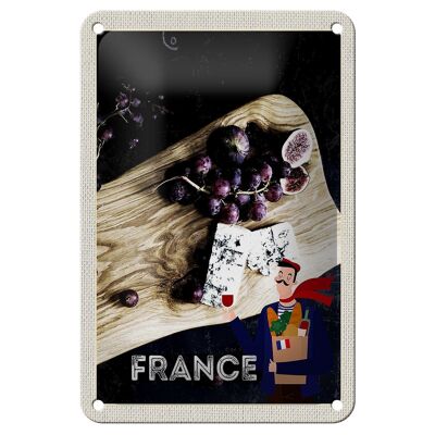 Cartel de chapa de viaje, 12x18cm, Francia, uvas, higos, queso mohoso