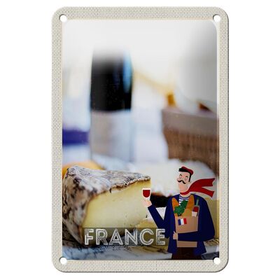 Targa in metallo da viaggio 12x18 cm Francia, segno croissant con formaggio ammuffito