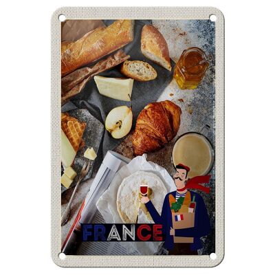 Cartel de chapa de viaje, 12x18cm, Francia, queso, Baguette, miel