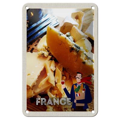 Cartel de chapa de viaje, 12x18cm, Francia, tipos de queso, vino, Baguette