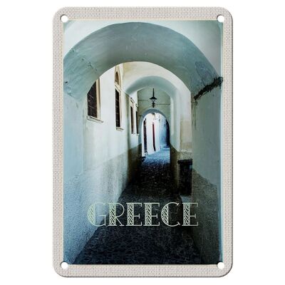 Letrero de hojalata para viaje, 12x18cm, Grecia, pasaje, edificio