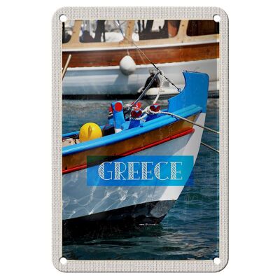 Targa in metallo da viaggio 12x18 cm Grecia Grecia Estate Barca Targa sul mare