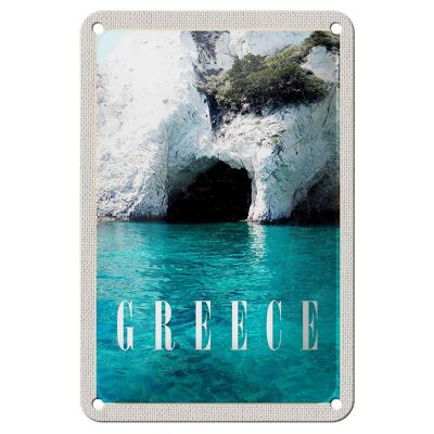 Targa in metallo da viaggio 12 x 18 cm, Grecia, mare, spiaggia, grotta di pietra, vacanza