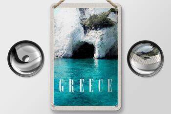 Panneau de voyage en étain, 12x18cm, grèce, mer, plage, grotte en pierre, signe de vacances 2