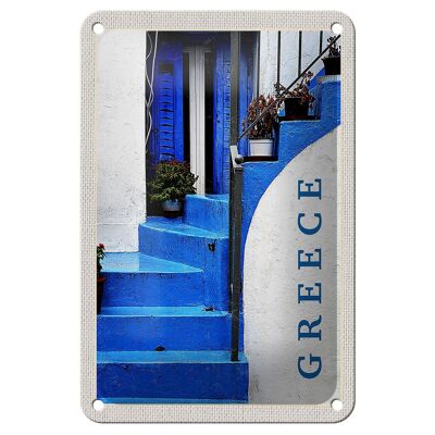 Cartel de chapa de viaje 12x18cm Grecia Grecia cartel de escaleras azules