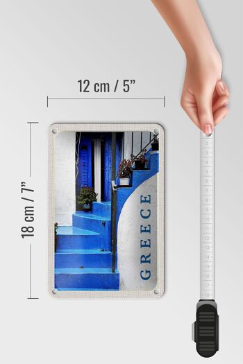 Panneau en étain voyage 12x18cm, signe d'escalier bleu grèce grèce 5