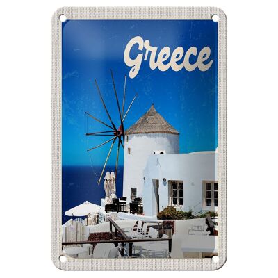 Tin sign travel 12x18cm Greece white houses sign