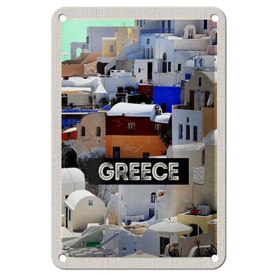 Cartel de chapa de viaje, 12x18cm, Grecia, casas, cartel de vacaciones