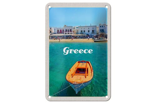 Blechschild Reise 12x18cm Greece Griechenland Meer Boot Strand Schild