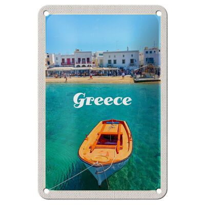 Cartel de chapa de viaje, 12x18cm, Grecia, mar, barco, playa