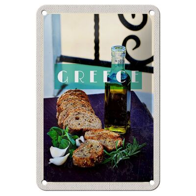 Cartel de chapa de viaje, 12x18cm, Grecia, aceite, pan de ajo, cartel
