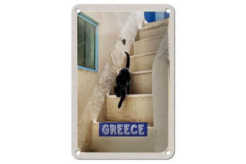 Blechschild Reise 12x18cm Greece Griechenland weiße Treppe Katze Schild