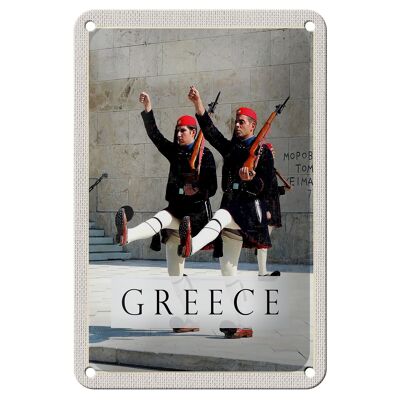 Cartel de chapa de viaje, 12x18cm, Grecia, soldados, arma, sombrero, señal