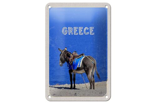 Blechschild Reise 12x18cm Greece Griechenland Esel Blick Meer Schild