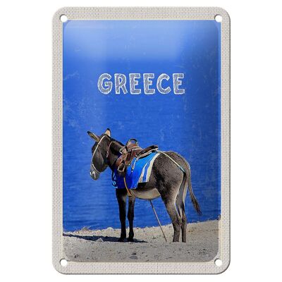 Blechschild Reise 12x18cm Greece Griechenland Esel Blick Meer Schild