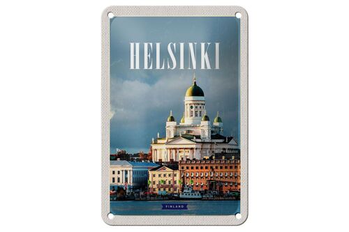 Blechschild Reise 12x18cm Helsinki Finnland Meer Stadt Kirche Schild