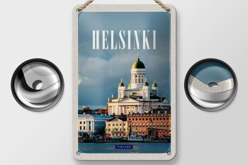 Panneau de voyage en étain, 12x18cm, Helsinki, finlande, ville maritime, église 2