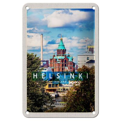 Letrero de chapa de viaje, 12x18cm, Helsinki, Finlandia, arquitectura, cartel de iglesia