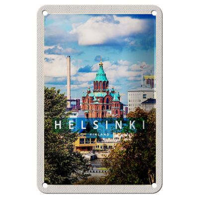 Blechschild Reise 12x18cm Helsinki Finnland Architektur Kirche Schild