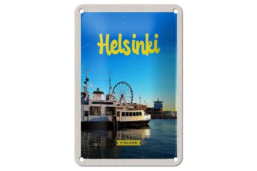 Blechschild Reise 12x18cm Helsinki Finnland Schiff Riesenrad Schild