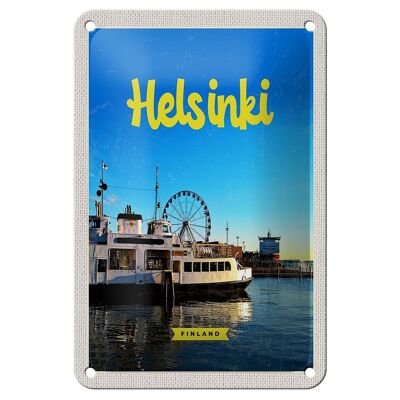 Cartel de chapa de viaje, 12x18cm, Helsinki, Finlandia, barco, noria