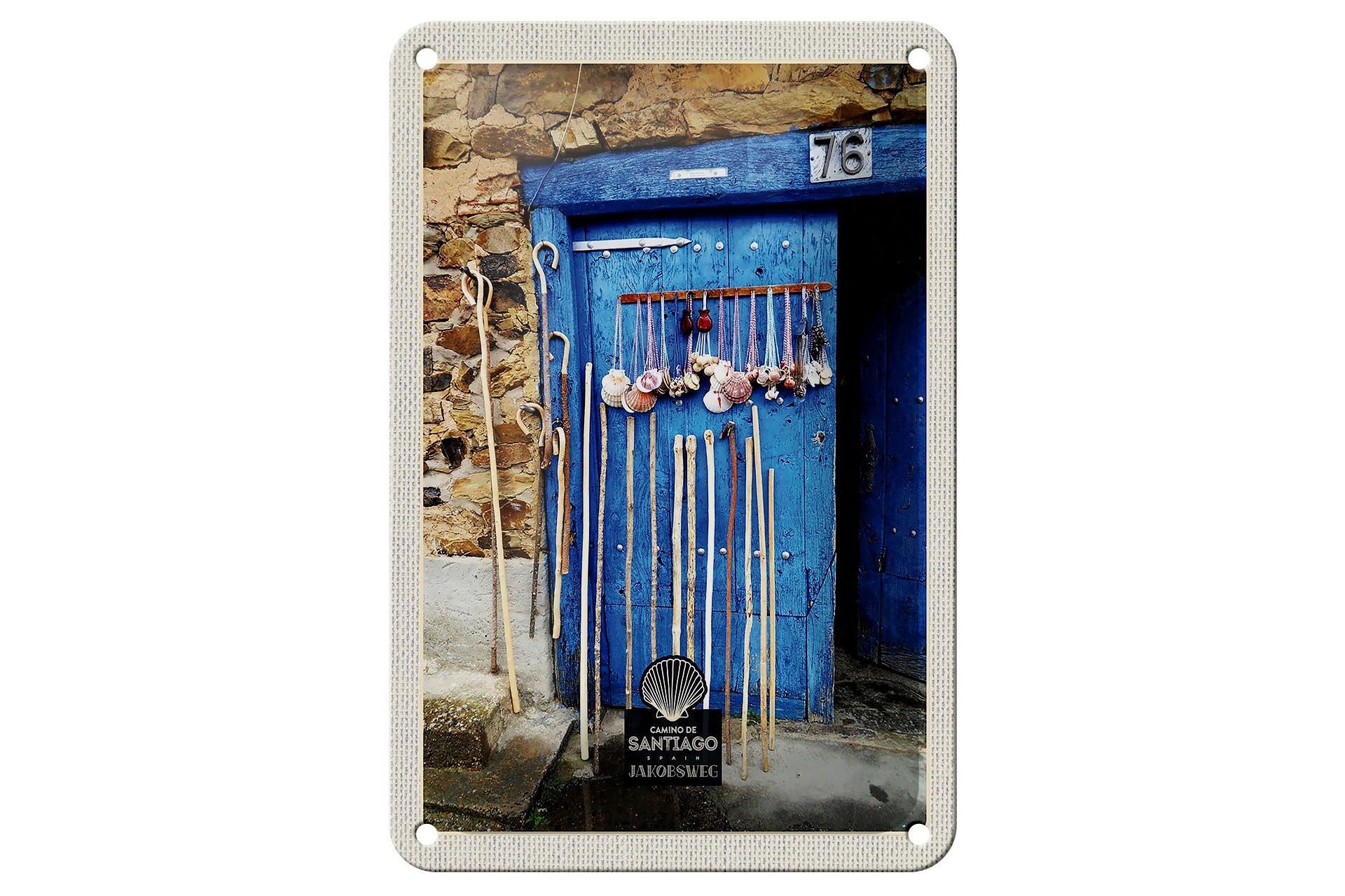 Targa in metallo da viaggio 12x18 cm Spagna Conchiglie Blu Porta Bastone da passeggio