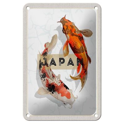 Blechschild Reise 12x18cm Japan Koi Fische Asien Urlaub Kunst Schild