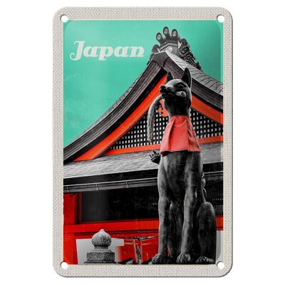 Tin sign travel 12x18cm Japan Miyajima Temple Kitsune Statue sign